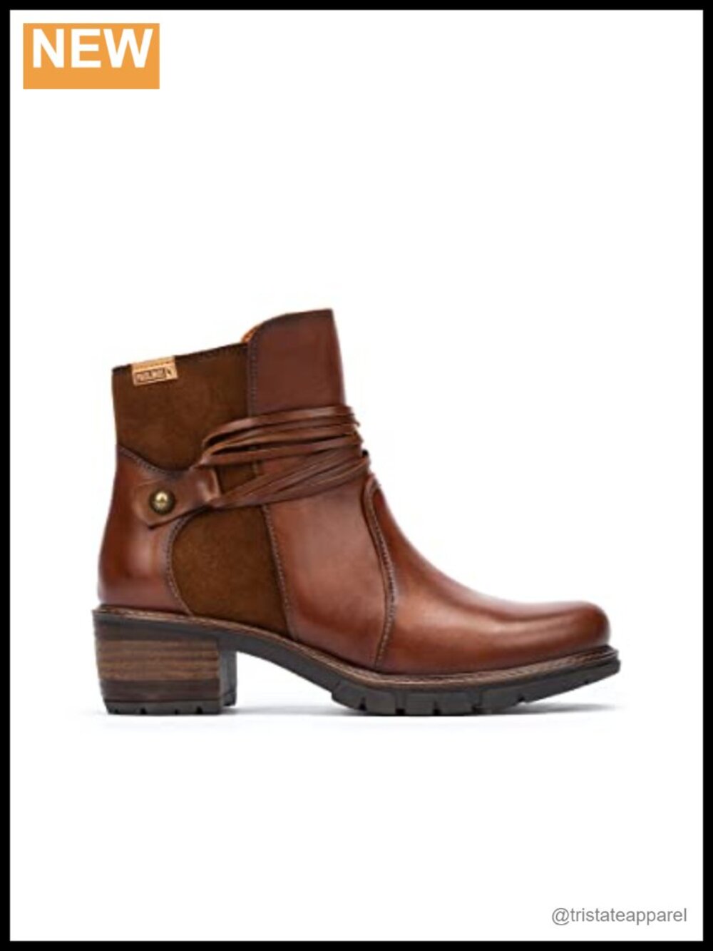 Leather Ankle Boots with Zip Closure Block Heel Bootie